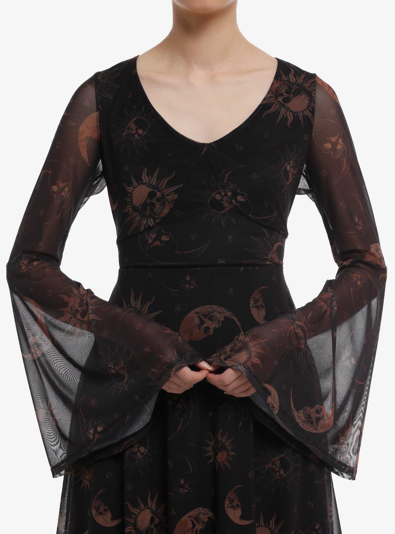 Cosmic Aura® Skull Celestial Mesh Bell-Sleeve Dress, , hi-res
