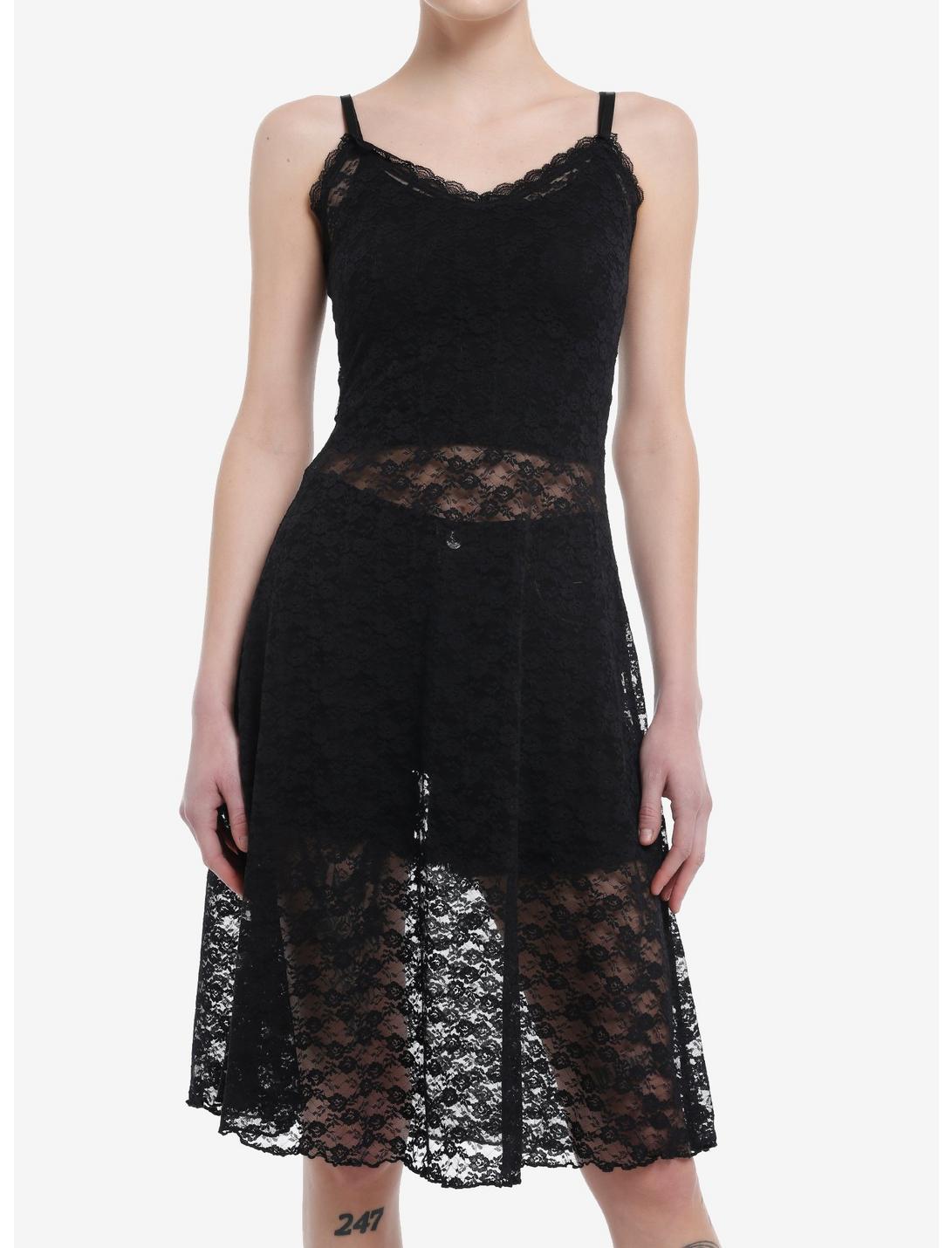Cosmic Aura Black Lace Sheer Cami Slip Dress, BLACK, hi-res