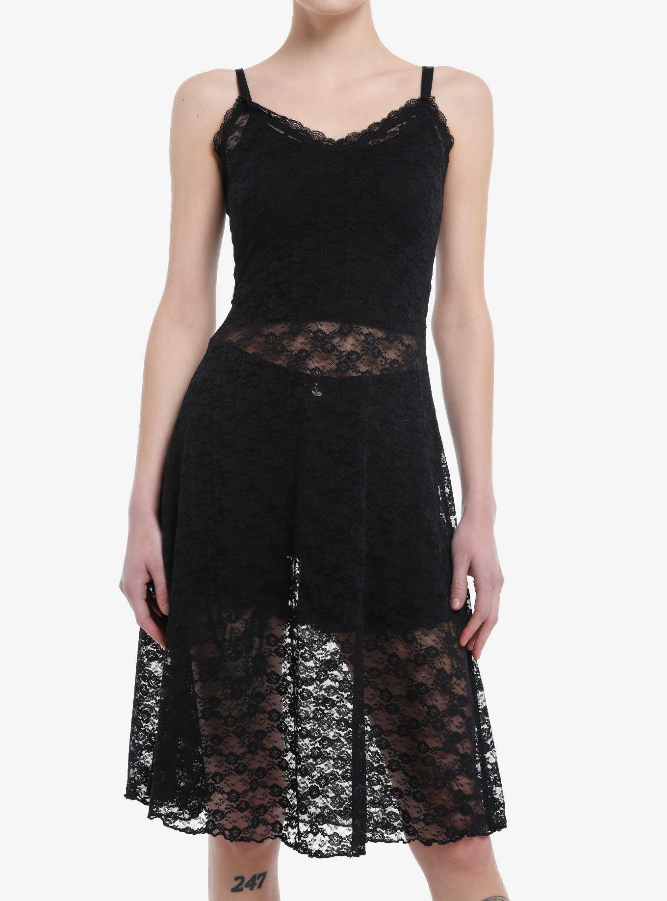 Cosmic Aura Black Lace Sheer Cami Slip Dress, , hi-res