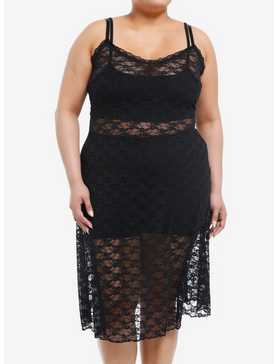 Cosmic Aura® Black Lace Sheer Cami Slip Dress Plus Size, , hi-res