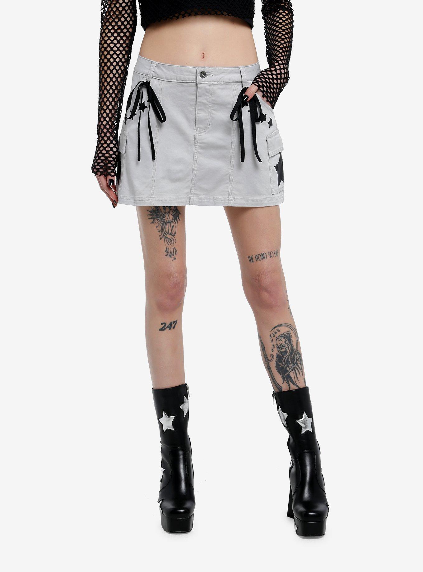 Social Collision Grey & Black Star Mini Skort, BLACK, hi-res