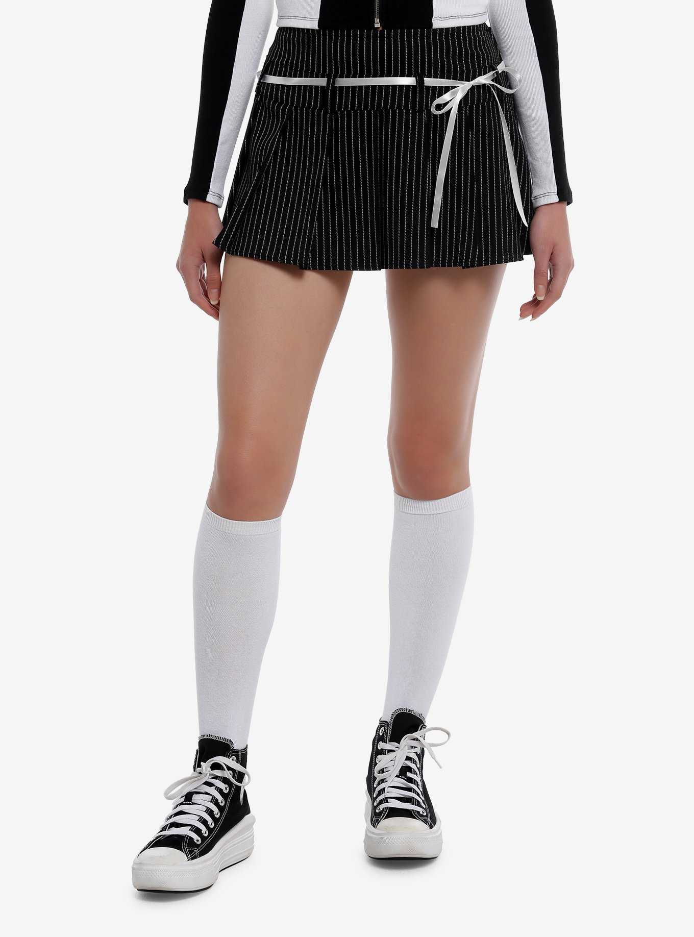 Sweet Society® Black & White Pleated Pinstripe Ribbon Skirt, , hi-res