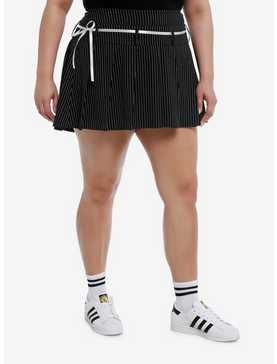 Sweet Society® Black & White Pleated Pinstripe Ribbon Skirt Plus Size, , hi-res