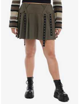 Social Collision® Olive Grommet Tape Wide Yoke Skirt Plus Size, , hi-res