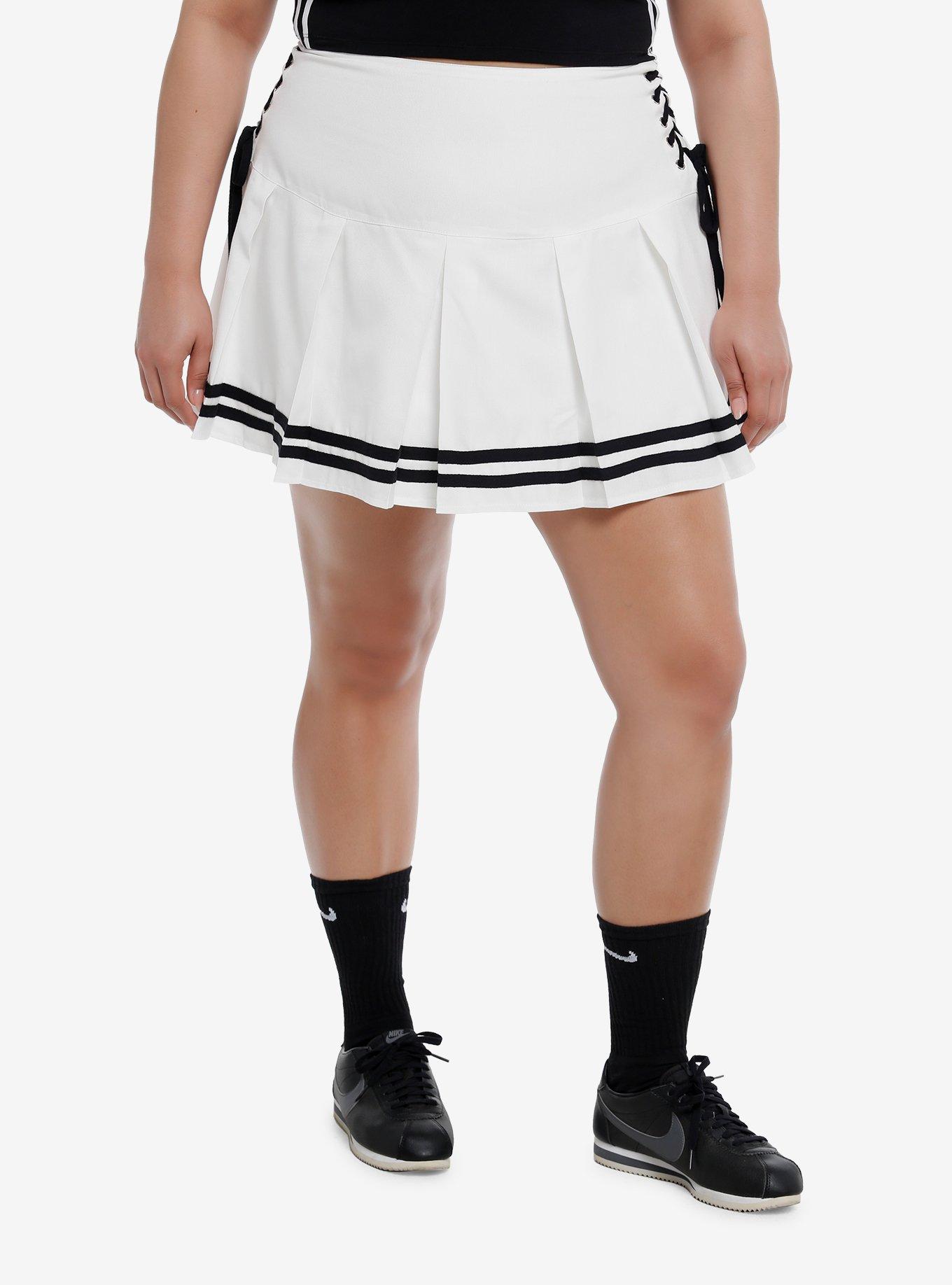 Sweet Society® White & Black Lace-Up Pleated Skirt Plus Size