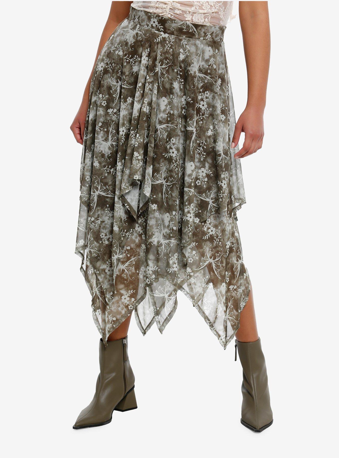 Thorn & Fable® Butterfly Sage Tie-Dye Hanky Hem Skirt, , hi-res