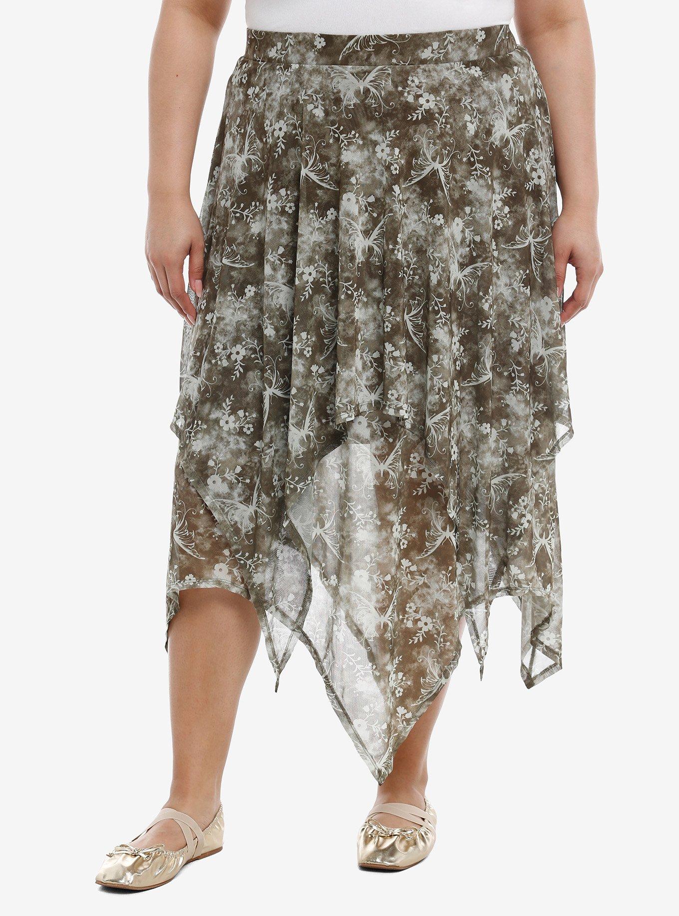 Thorn & Fable Butterfly Sage Tie-Dye Hanky Hem Skirt Plus Size, , hi-res