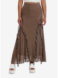 Thorn & Fable Brown Ruffle Maxi Skirt, BROWN, hi-res