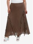 Thorn & Fable Brown Ruffle Maxi Skirt Plus Size, BROWN, hi-res