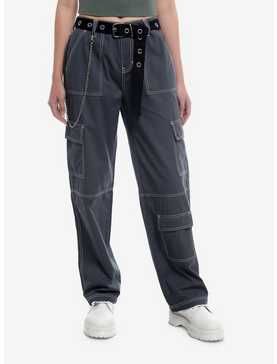 Blue Side Chain Carpenter Pants With Belt, , hi-res