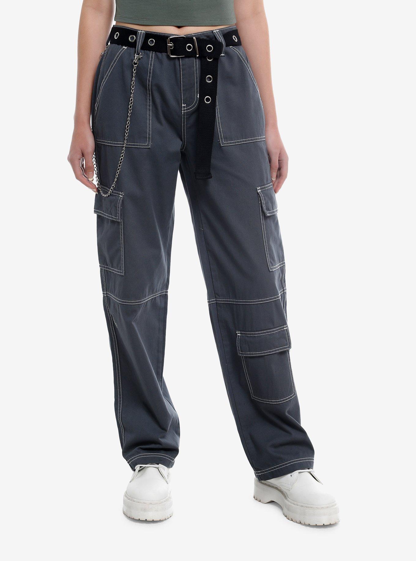 Blue Side Chain Carpenter Pants With Belt, BLACK, hi-res