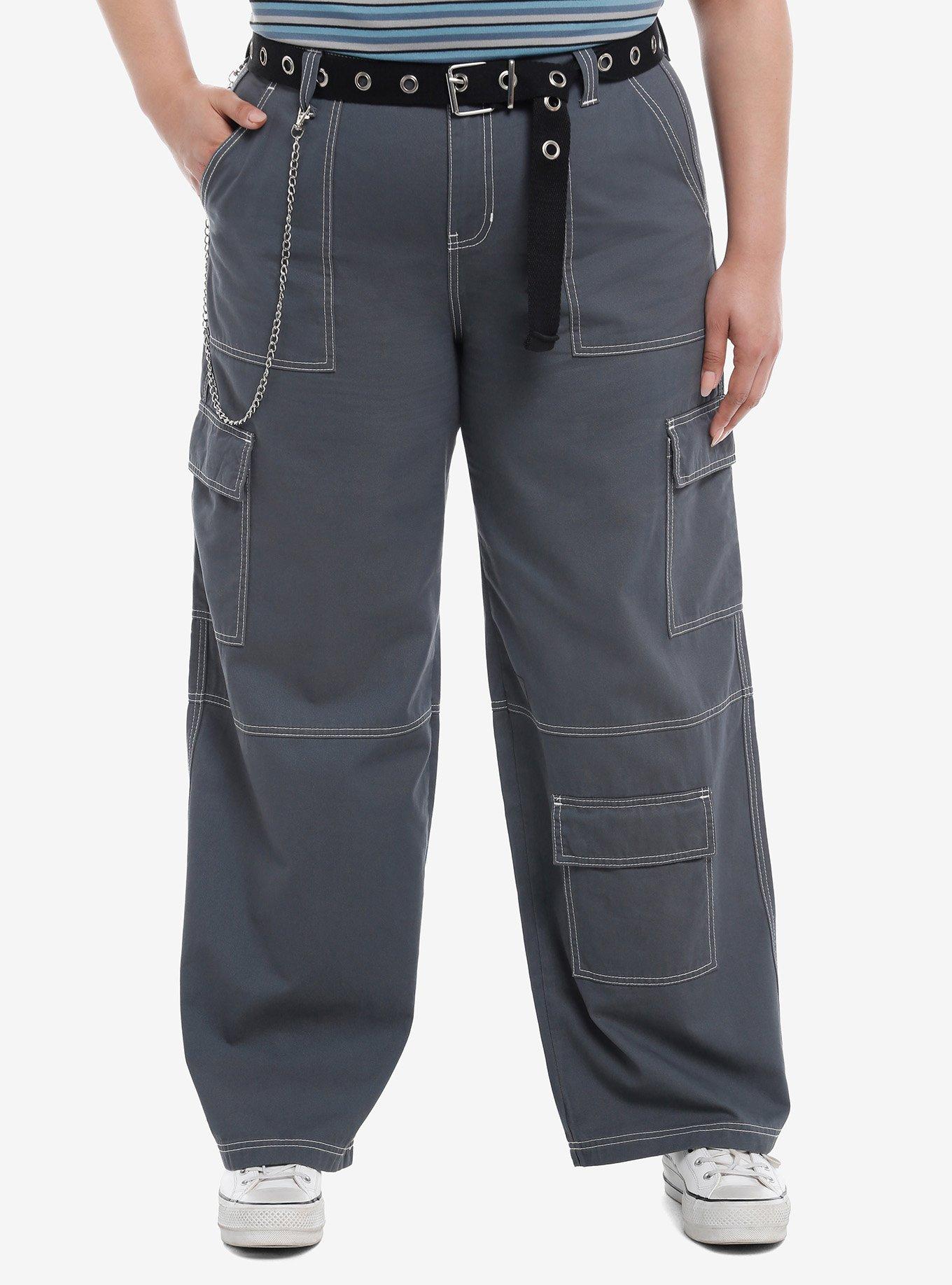 Blue Side Chain Carpenter Pants With Belt Plus