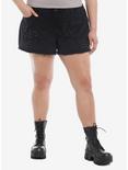 Social Collision Black Star Patch Girls Denim Shorts Plus Size, DARK BLUE, hi-res