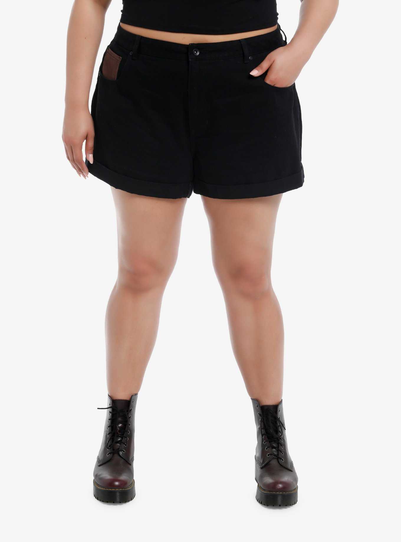 Cosmic Aura Black & Brown Celestial High-Rise Mom Shorts Plus Size, , hi-res