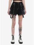 Black Skull & Barb Wire Girls Cargo Shorts, , hi-res