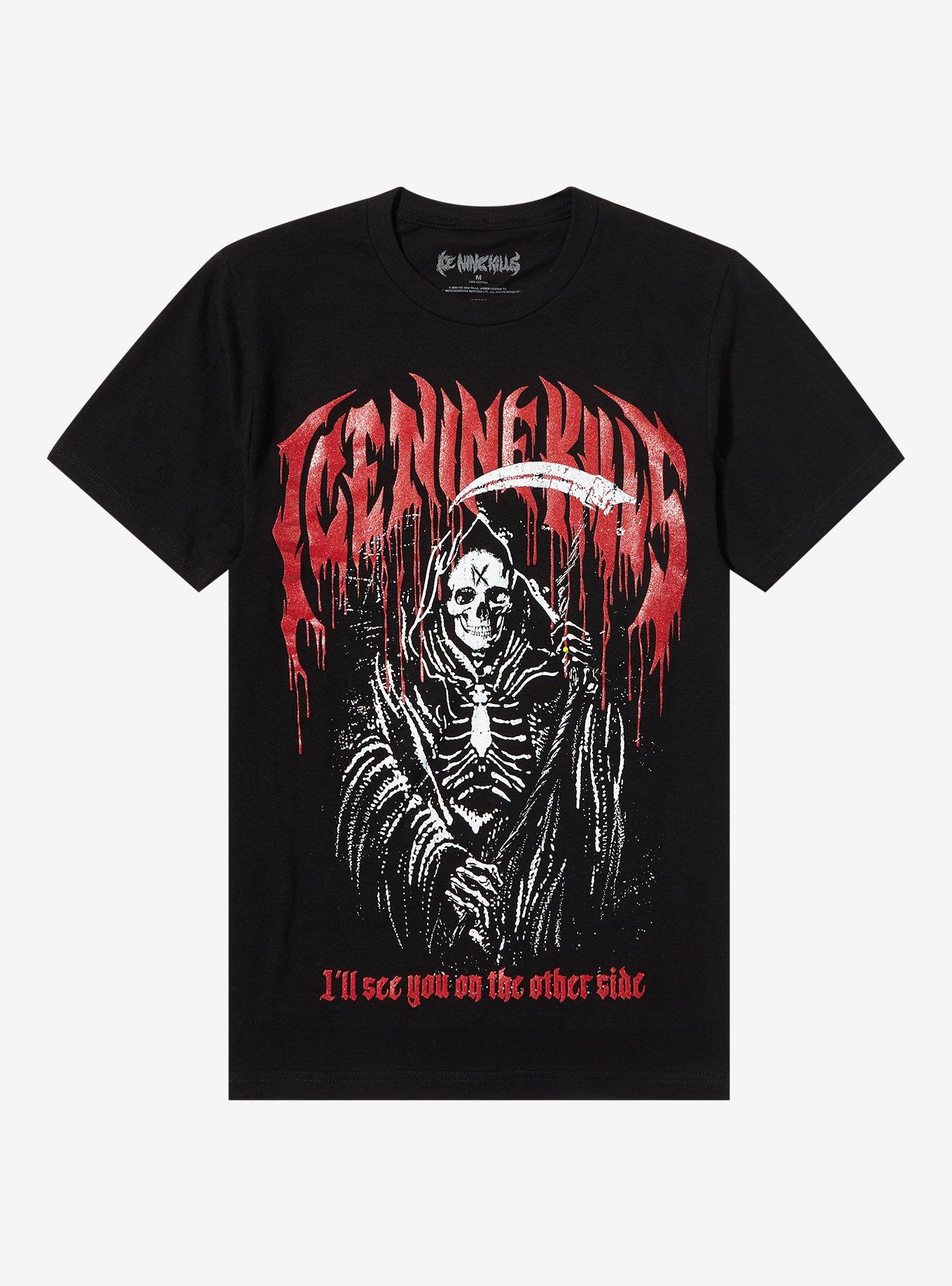 Ice Nine Kills Reaper Glitter Boyfriend Fit Girls T-Shirt, BLACK, hi-res