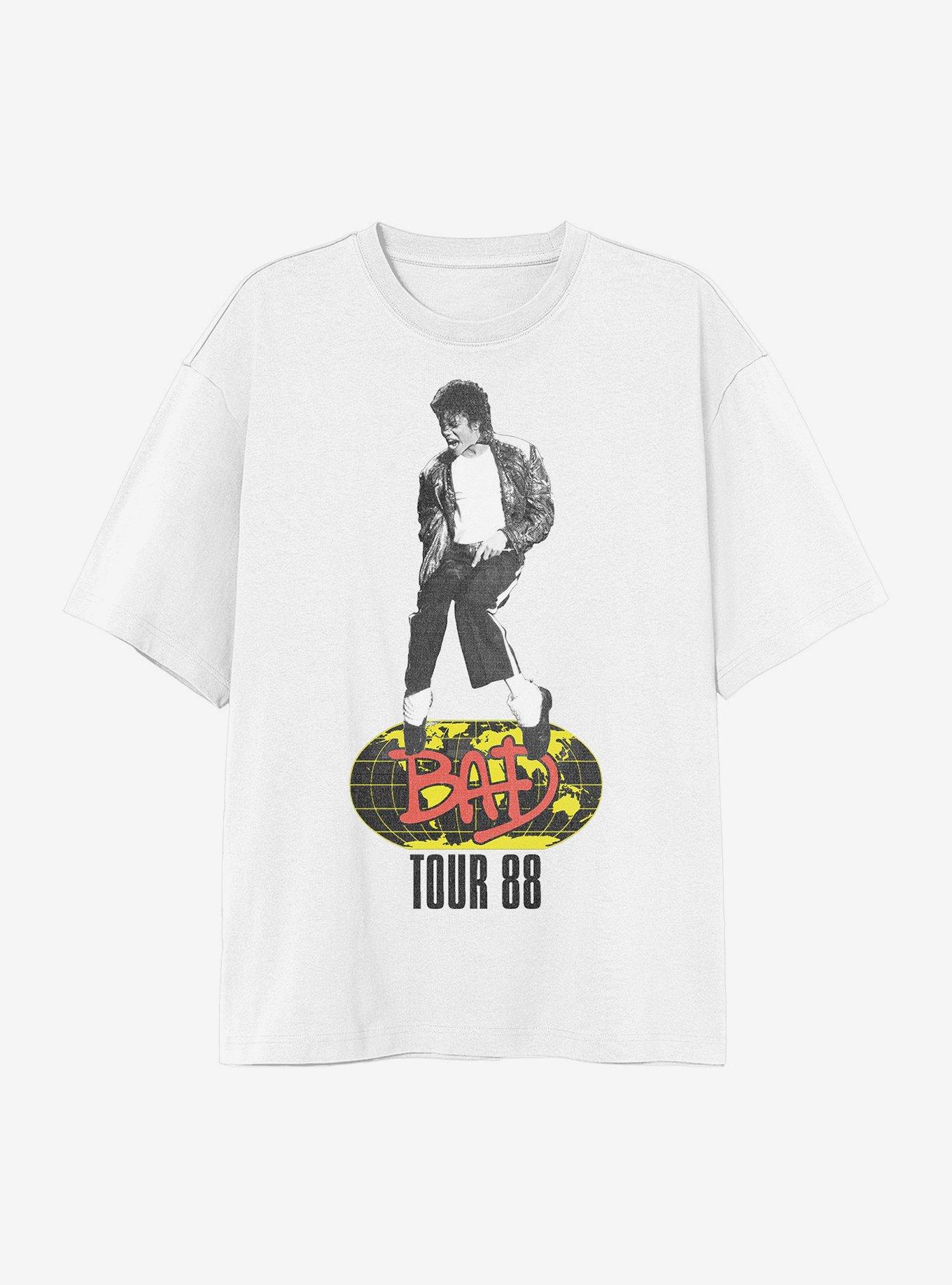 Michael Jackson Bad 1988 Tour Boyfriend Fit Girls T-Shirt, LIGHT GREY, hi-res