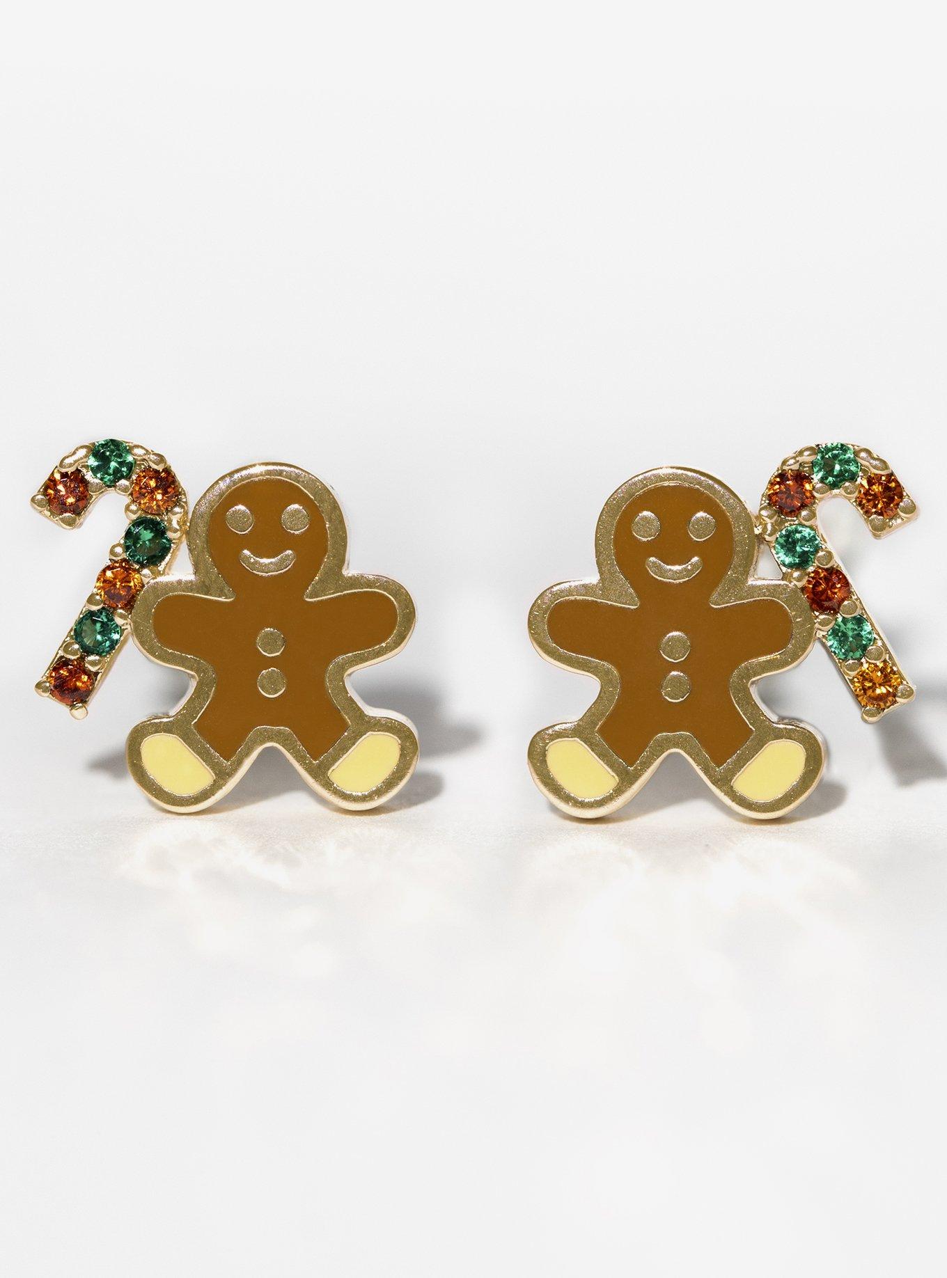 Girls Crew Gingerbread Man Candy Cane Stud Earrings, , hi-res