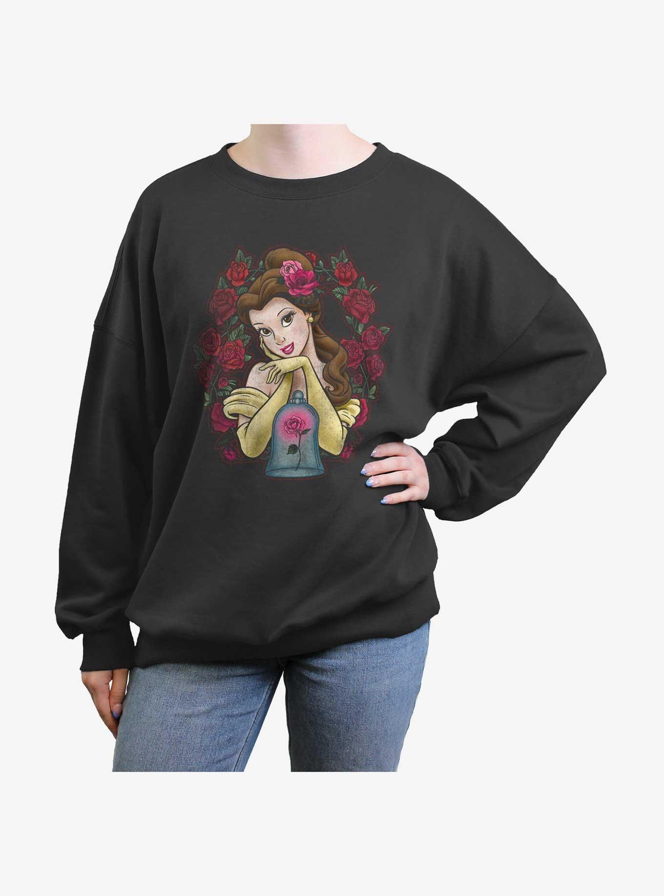 Disney Beauty and the Beast Rose Belle Girls Oversized Sweatshirt, CHARCOAL, hi-res