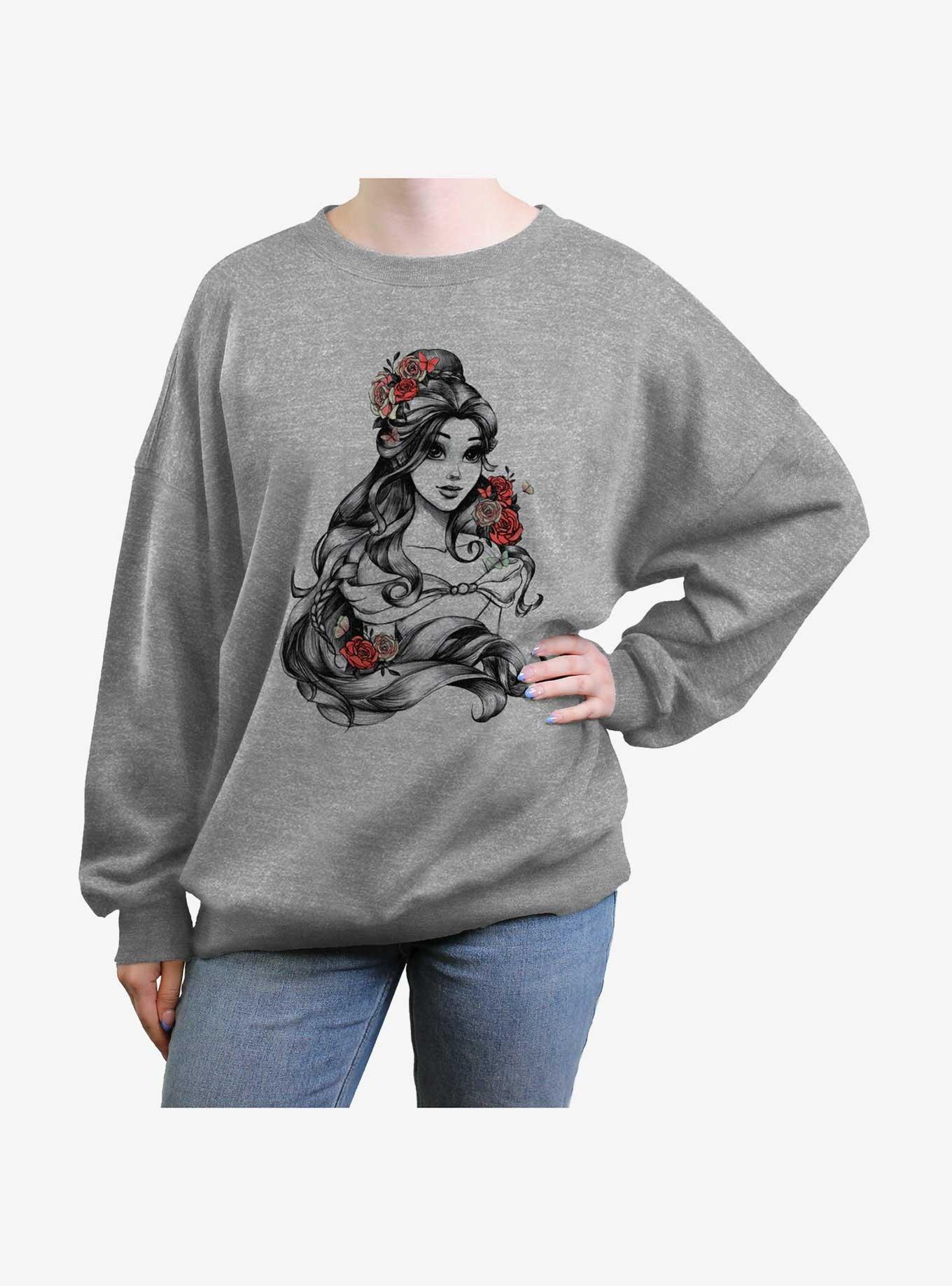 Disney Beauty and the Beast Belle Flower Girls Oversized Sweatshirt, HEATHER GR, hi-res