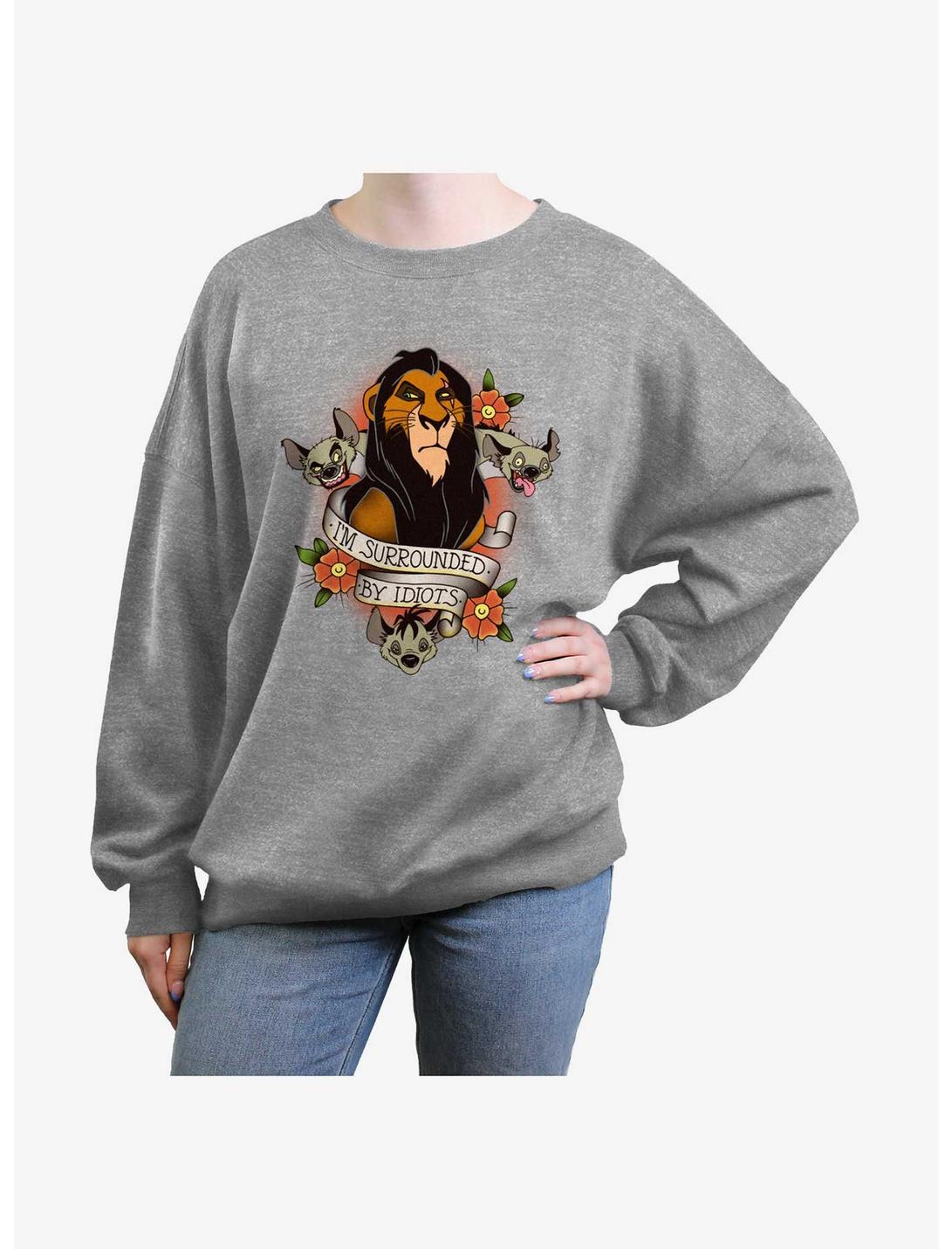 Disney The Lion King Scar Surrounded By Idiots Girls Oversized Sweatshirt, HEATHER GR, hi-res