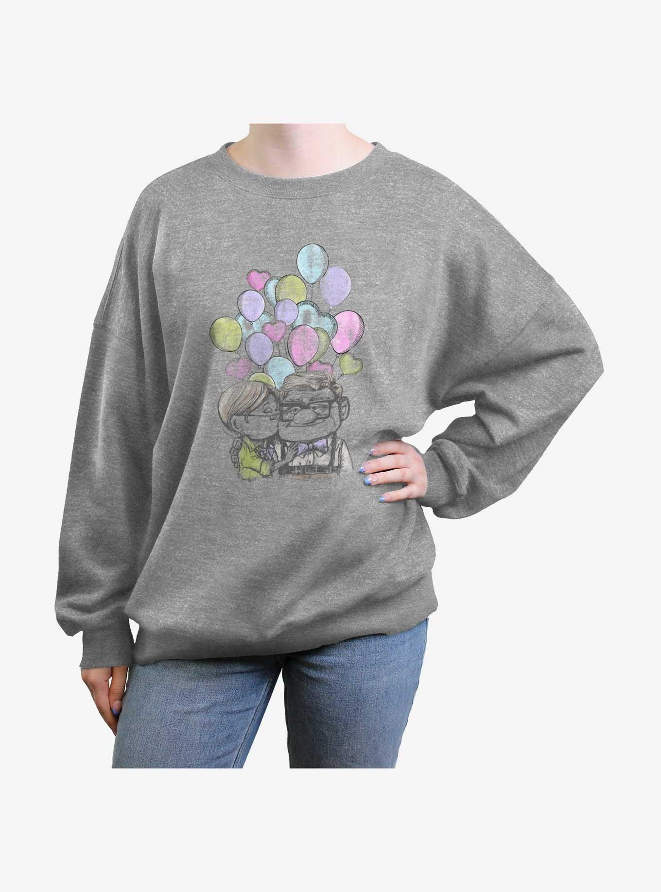 Disney Pixar Up Ellie and Carl Love Girls Oversized Sweatshirt, HEATHER GR, hi-res