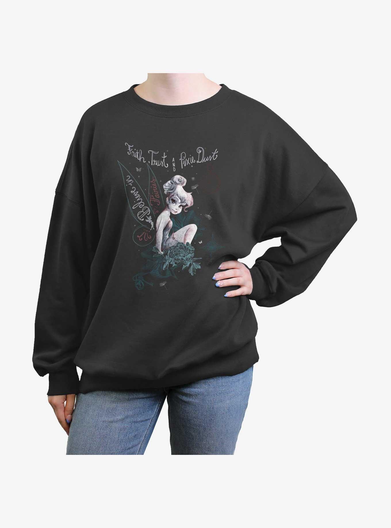 Disney Tinker-Bell Fairy Land Girls Oversized Sweatshirt, CHARCOAL, hi-res