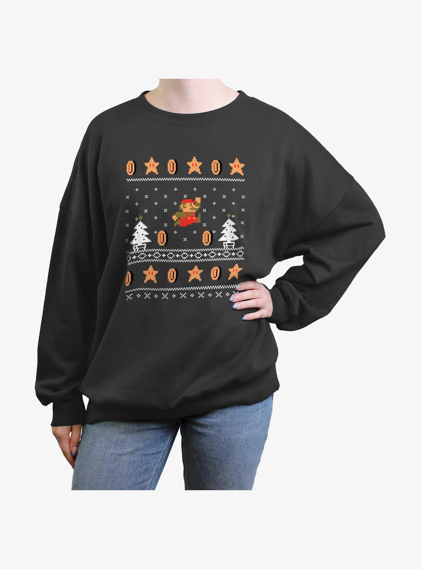 Nintendo Mario Ugly Christmas Girls Oversized Sweatshirt, CHARCOAL, hi-res