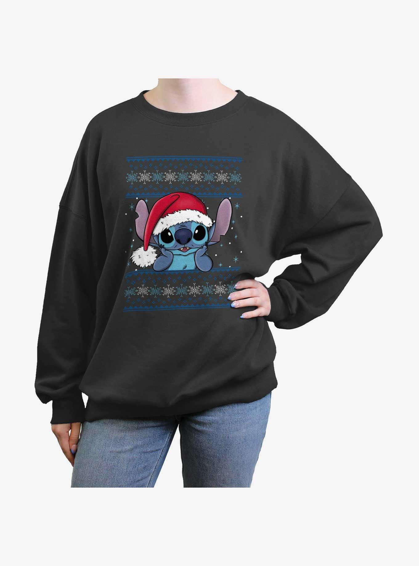 Disney Lilo & Stitch Santa Stitch Ugly Christmas Girls Oversized Sweatshirt, CHARCOAL, hi-res