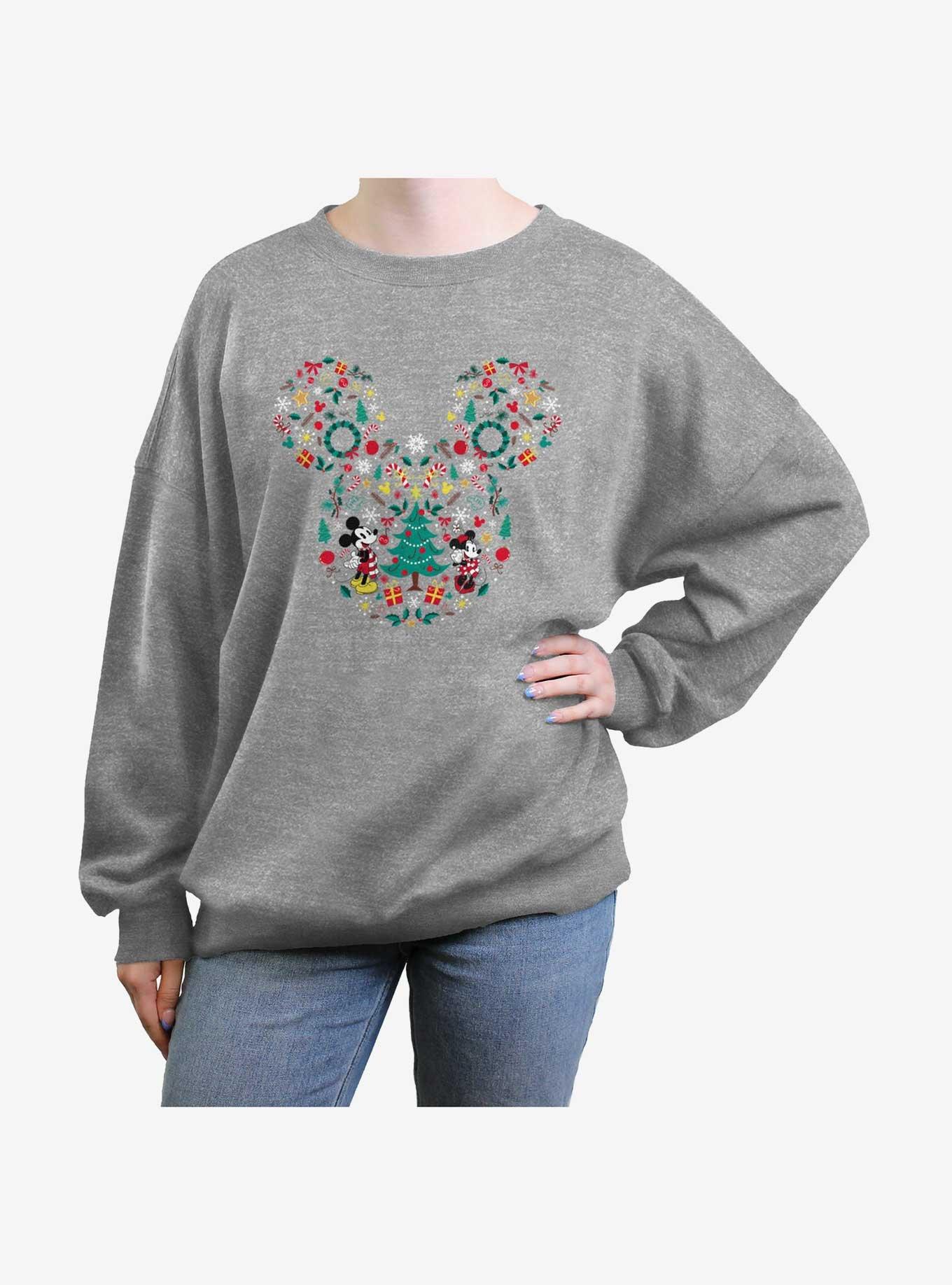 Disney Mickey Mouse & Minnie Mouse Holiday Icon Ear Fill Girls Oversized Sweatshirt, , hi-res