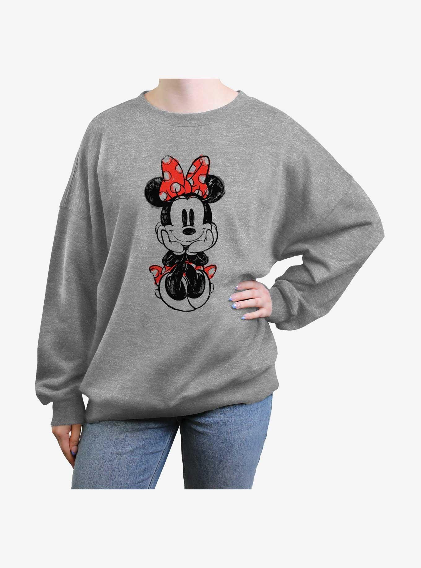 Disney Minnie Mouse Sitting Minnie Sketch Girls Oversized Sweatshirt, HEATHER GR, hi-res
