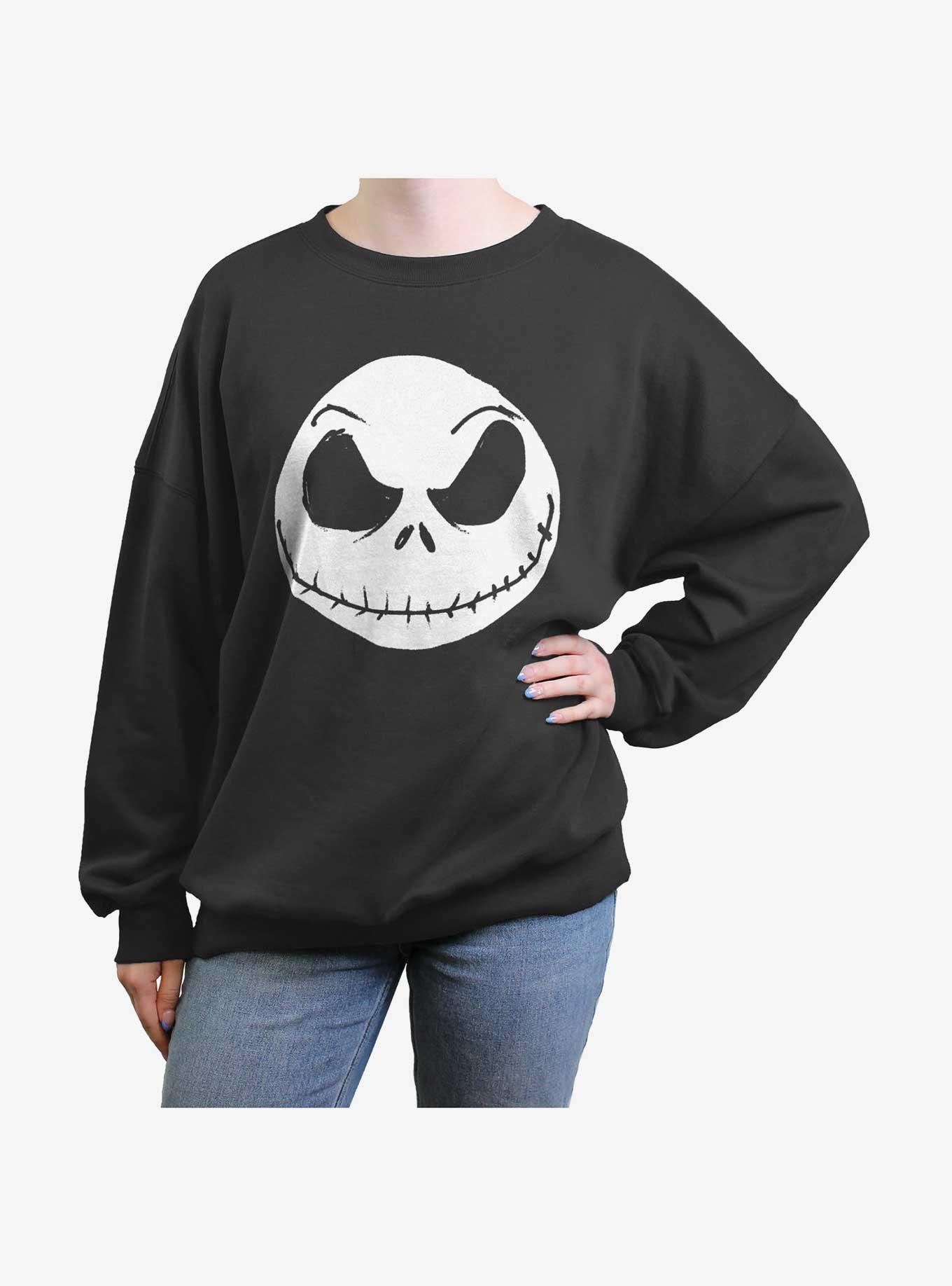 Disney The Nightmare Before Christmas Big Face Jack Girls Oversized Sweatshirt, CHARCOAL, hi-res