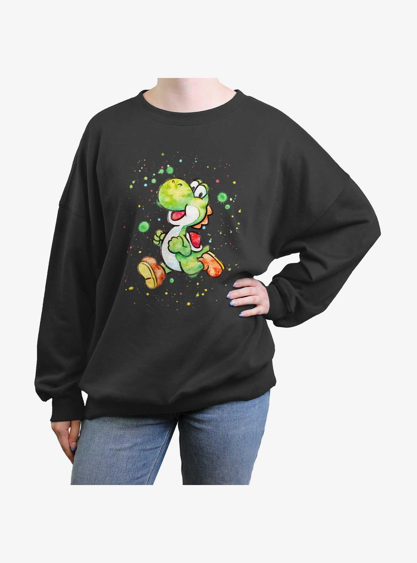 Mario Watercolor Yoshi Girls Oversized Sweatshirt, CHARCOAL, hi-res