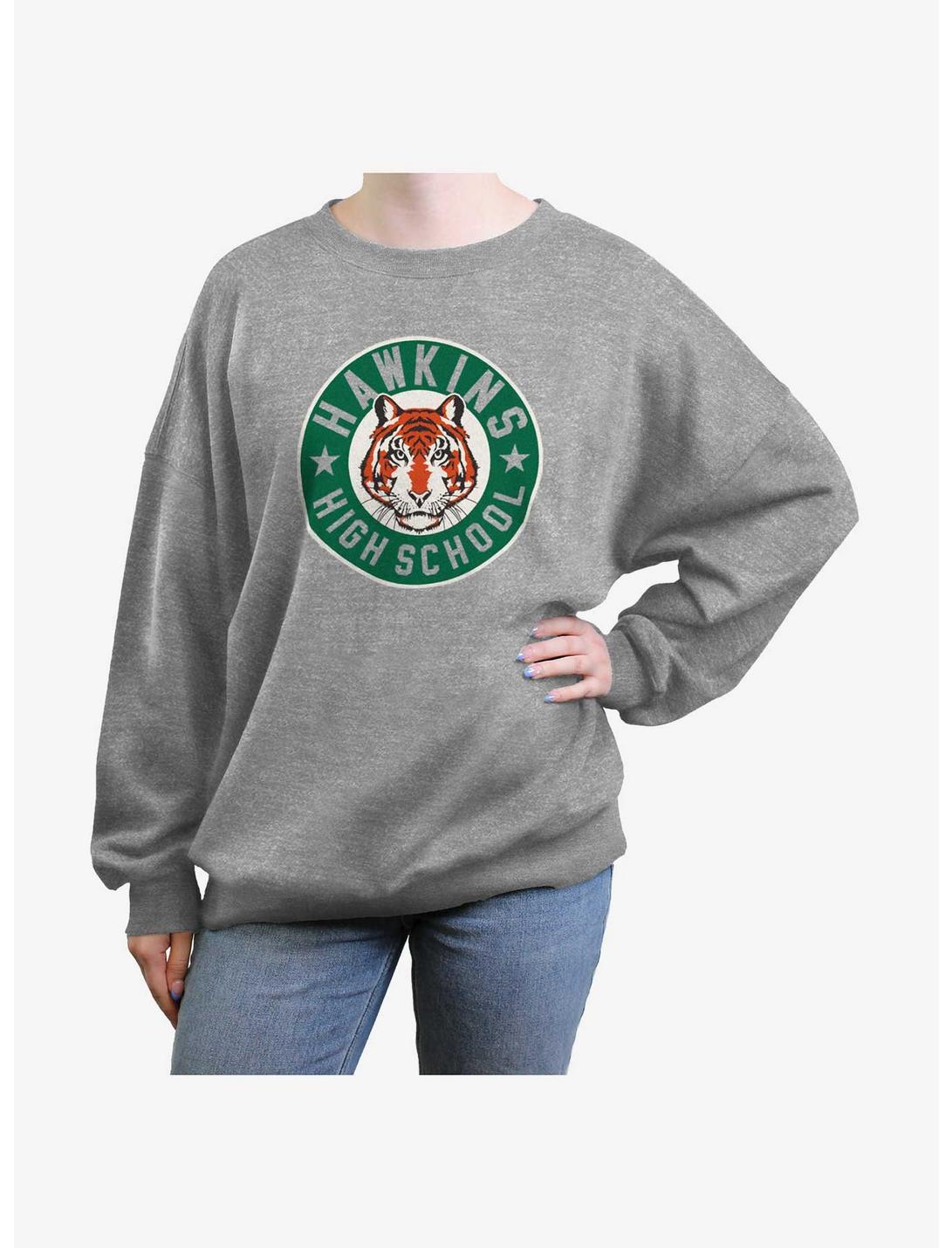 Stranger Things Hawkins High Tiger Emblem Girls Oversized Sweatshirt, HEATHER GR, hi-res