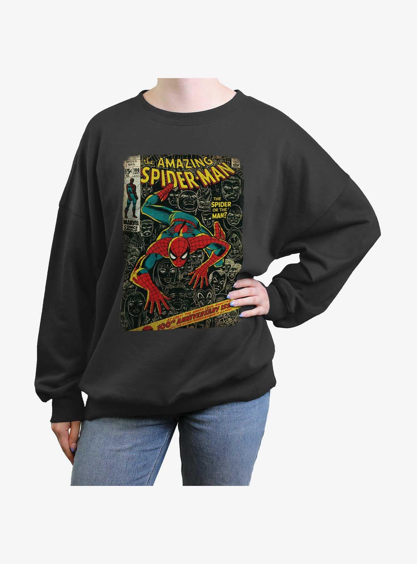 Marvel Spider-Man: Across The Spider-Verse Comic Cover Girls Oversized Sweatshirt, CHARCOAL, hi-res