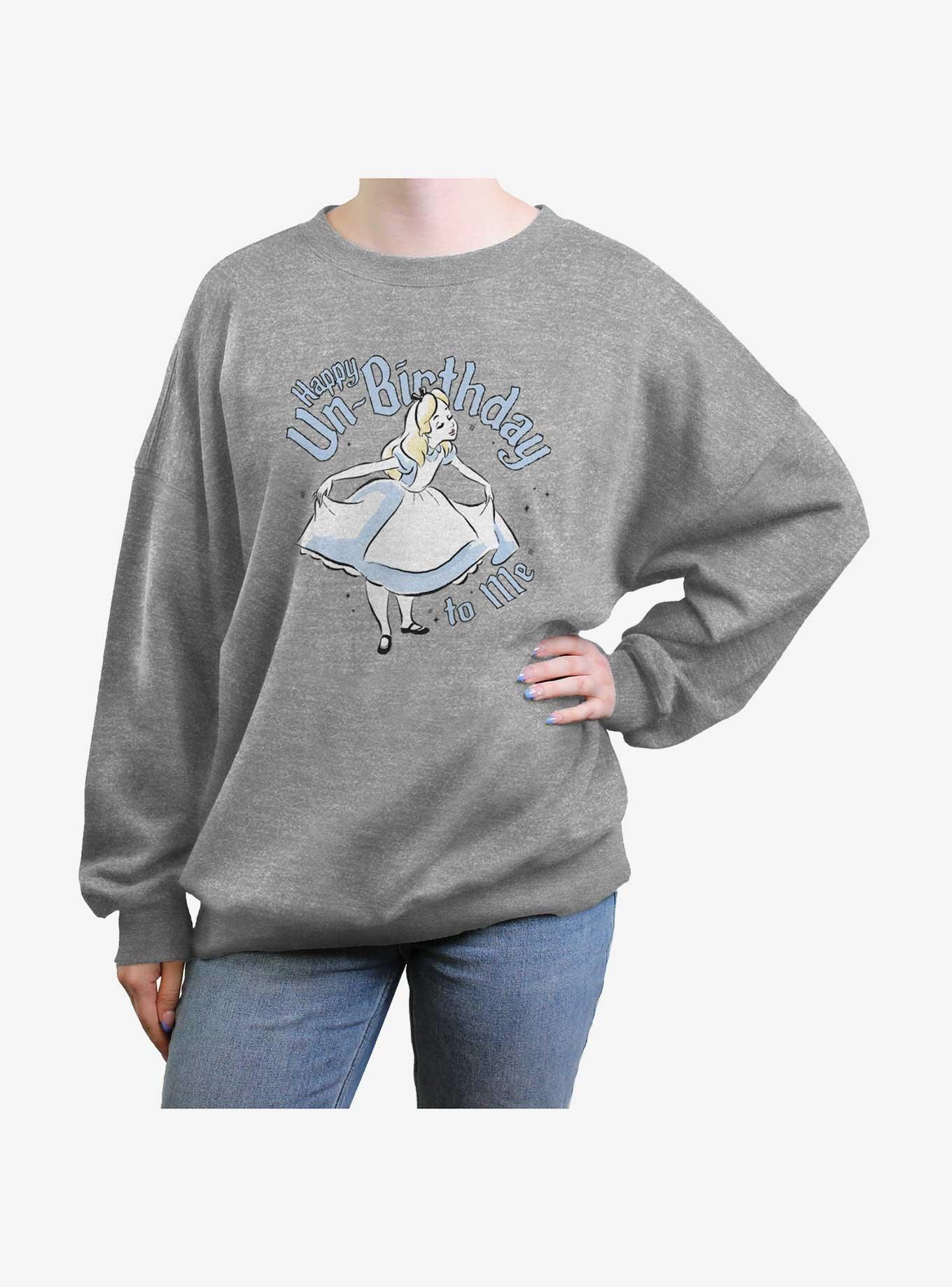 Disney Alice In Wonderland Happy Unbirthday To Me Girls Oversized Sweatshirt, HEATHER GR, hi-res