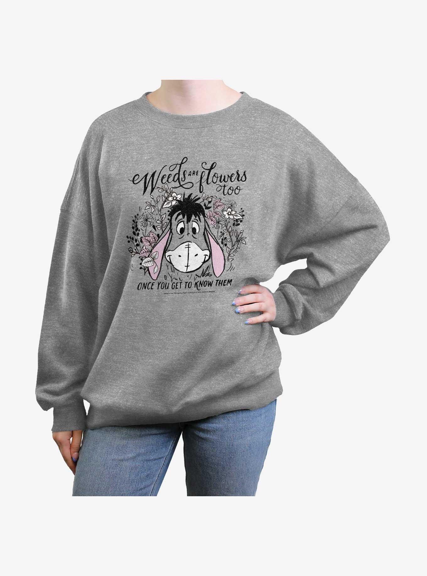 Disney Winnie The Pooh Eeyore Weeds Are Flowers Too Girls Oversized Sweatshirt, HEATHER GR, hi-res