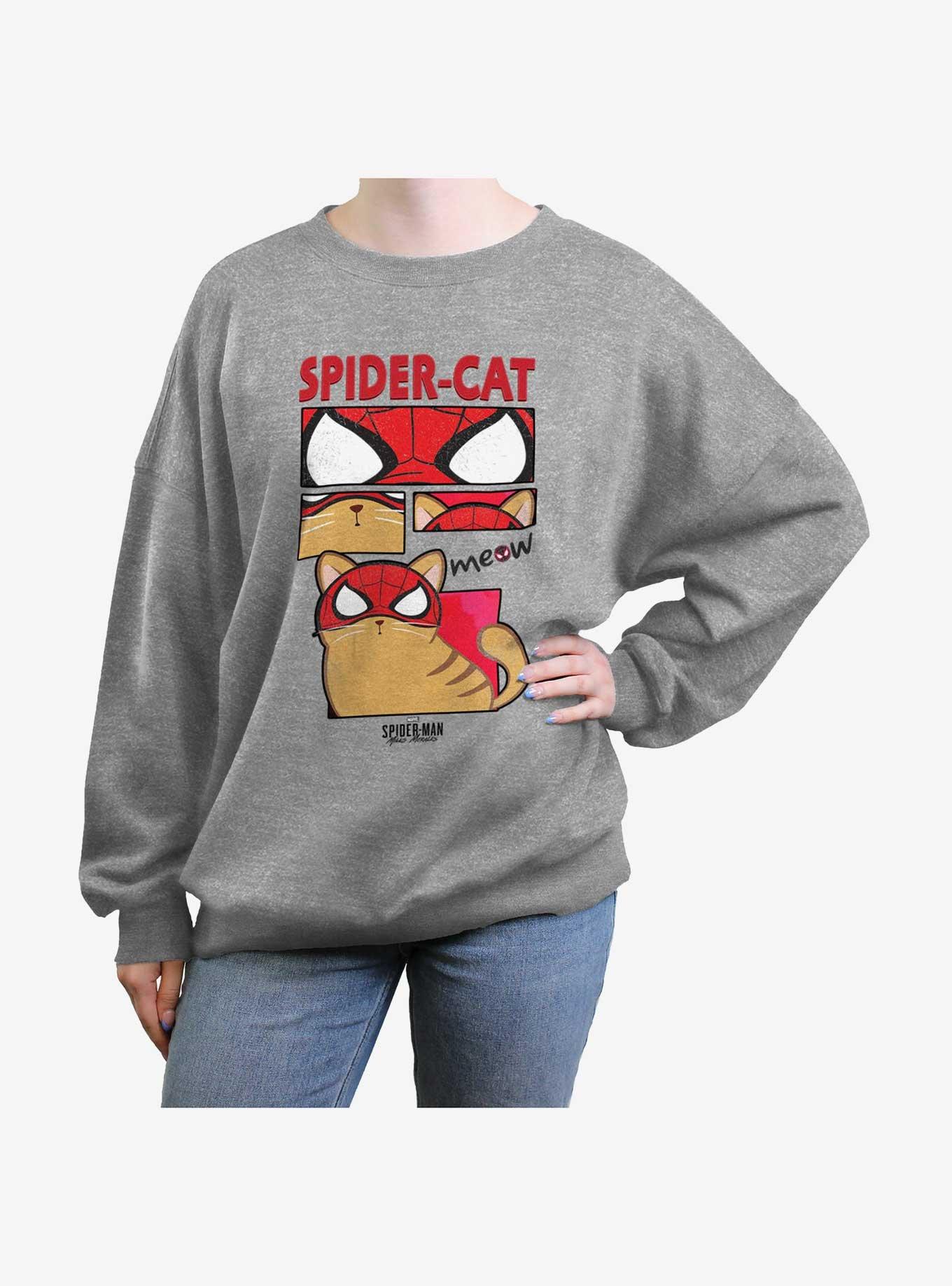 Marvel Spider-Man: Across The Spider-Verse Spider-Cat Panels Girls Oversized Sweatshirt, HEATHER GR, hi-res