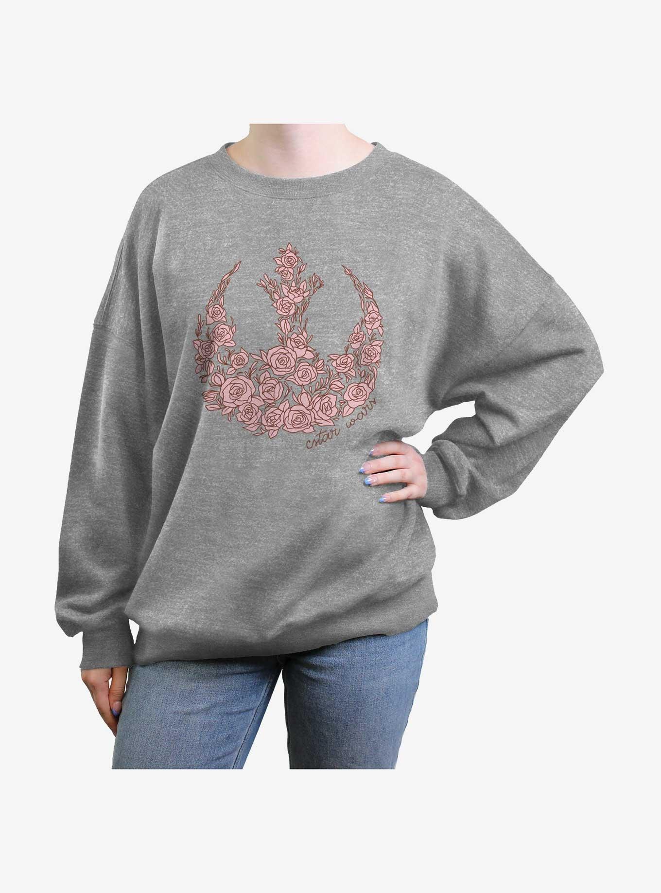 Star Wars Rose Rebel Logo Girls Oversized Sweatshirt, HEATHER GR, hi-res