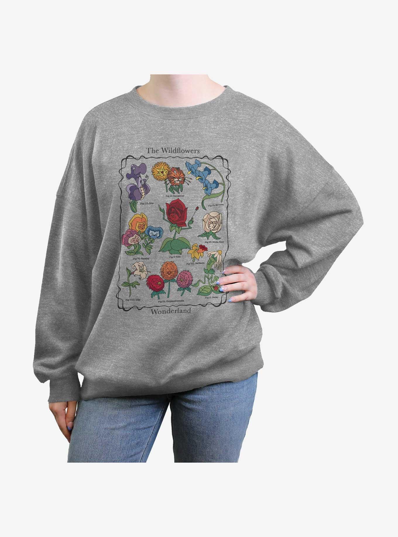 Disney Alice In Wonderland Alice Flowers Girls Oversized Sweatshirt, HEATHER GR, hi-res