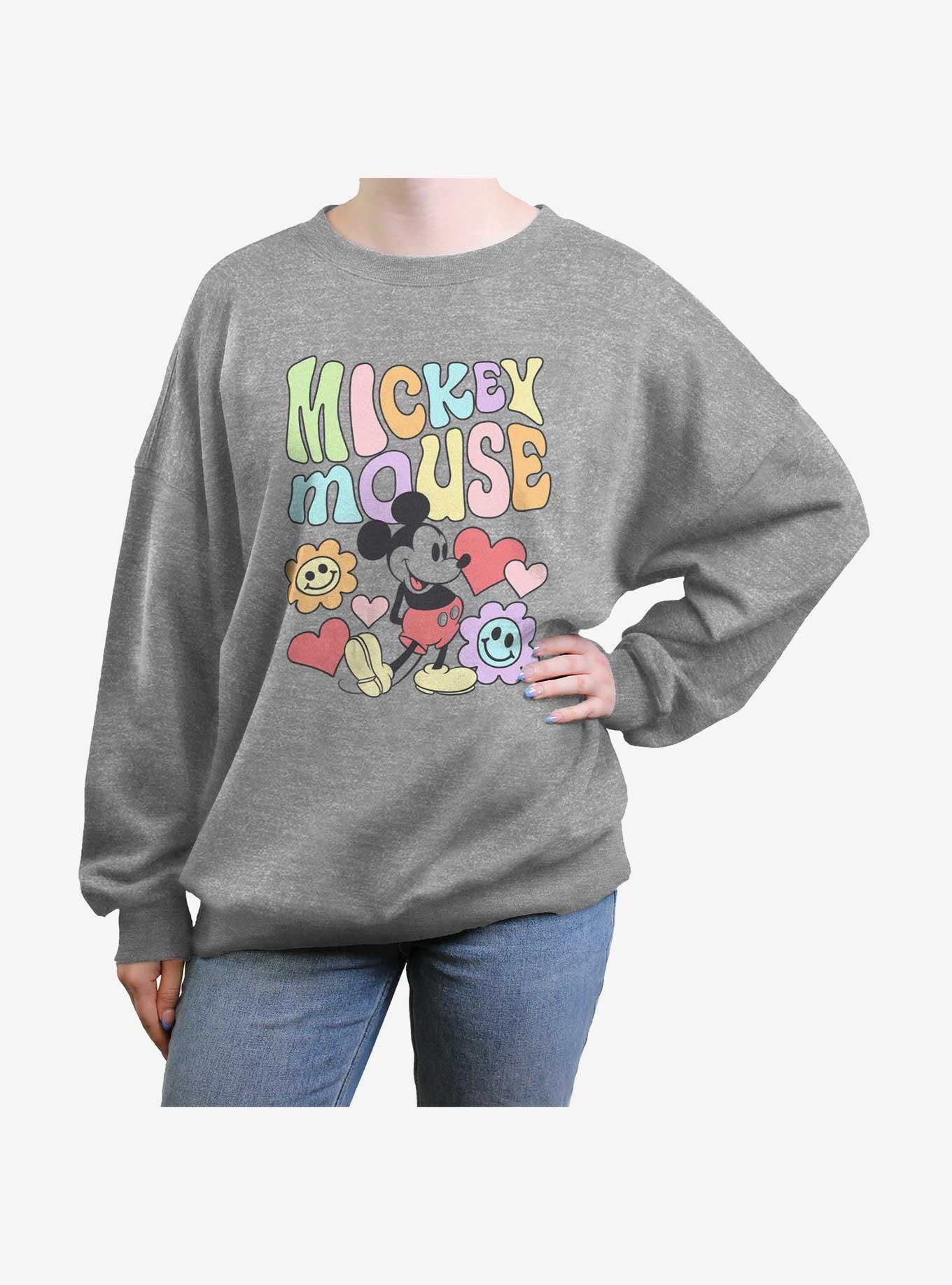Disney Mickey Mouse Happy Mickey Girls Oversized Sweatshirt, HEATHER GR, hi-res