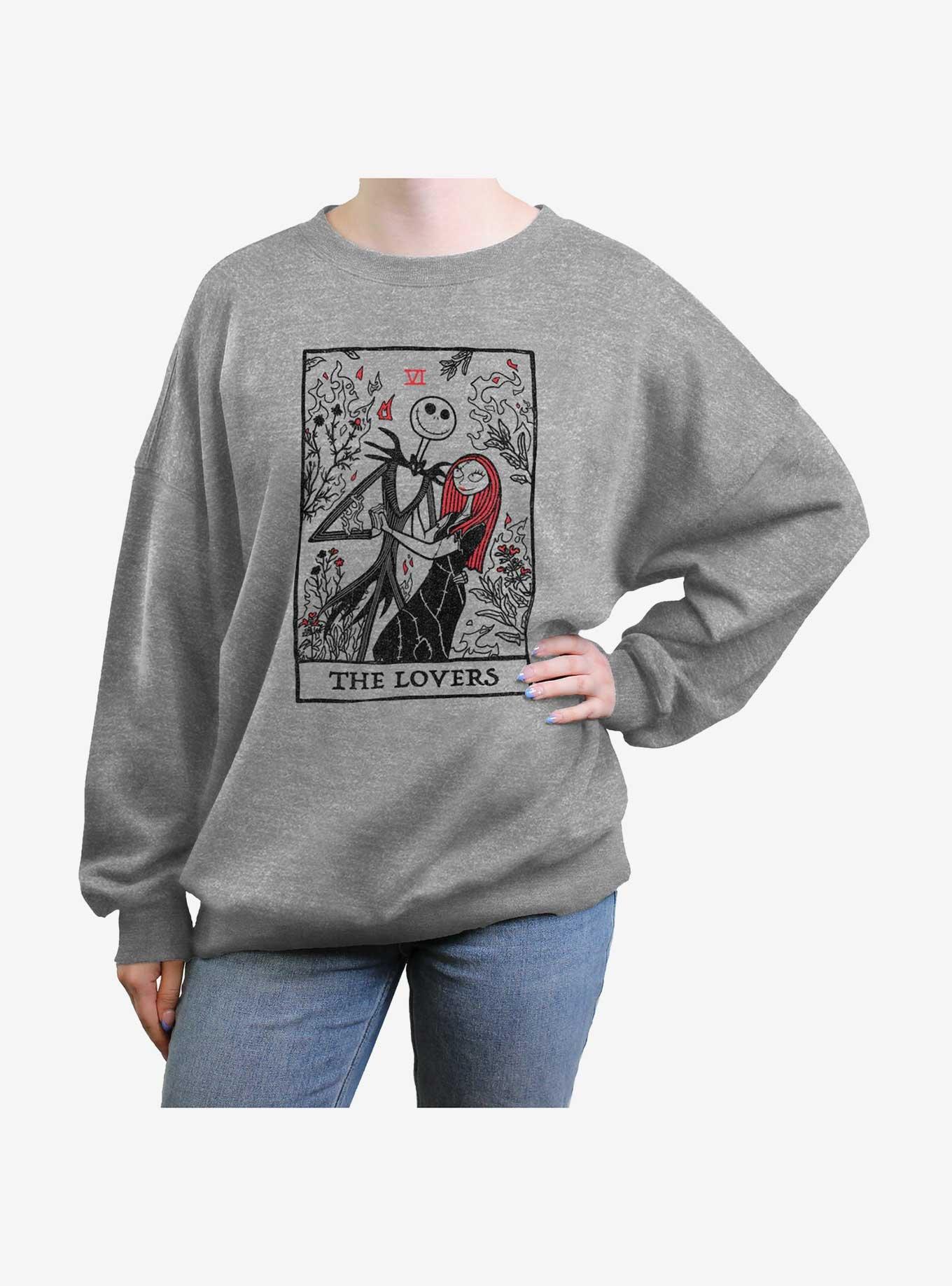 Disney The Nightmare Before Christmas Loving Death Jack and Sally Girls Oversized Sweatshirt, HEATHER GR, hi-res