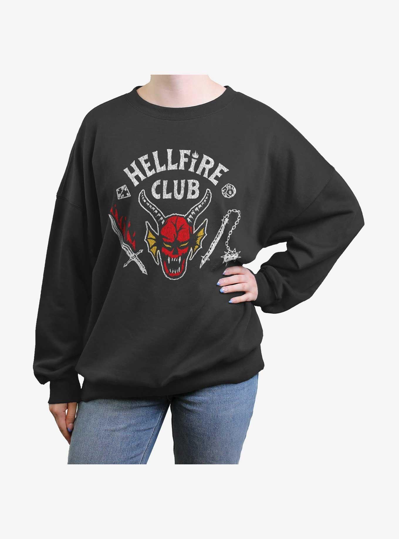 Stranger Things Hellfire Club Devil Logo Girls Oversized Sweatshirt, CHARCOAL, hi-res