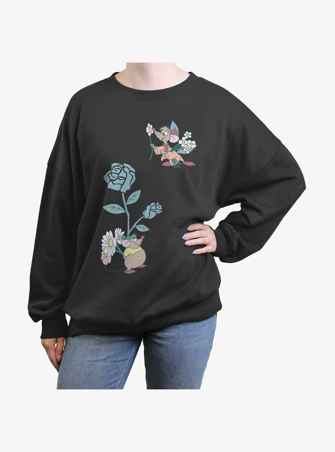 Disney Cinderella Jaq and Gus Mice Flowers Girls Oversized Sweatshirt, CHARCOAL, hi-res