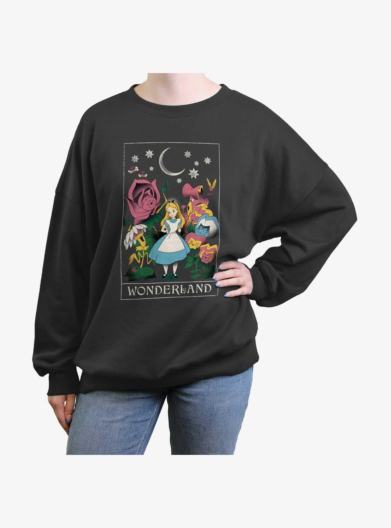 Disney Alice In Wonderland Cosmic Flowers Girls Oversized Sweatshirt, CHARCOAL, hi-res