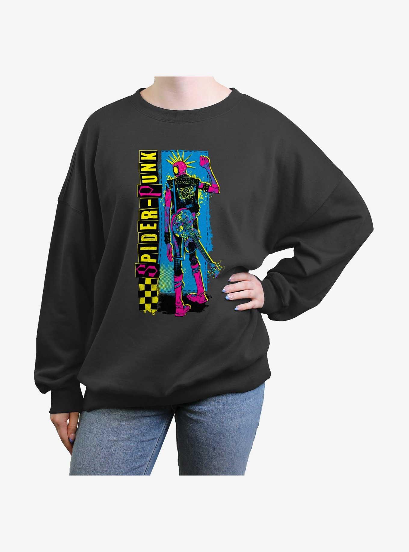 Marvel Spider-Man: Across The Spider-Verse Spider-Punk Girls Oversized Sweatshirt, CHARCOAL, hi-res