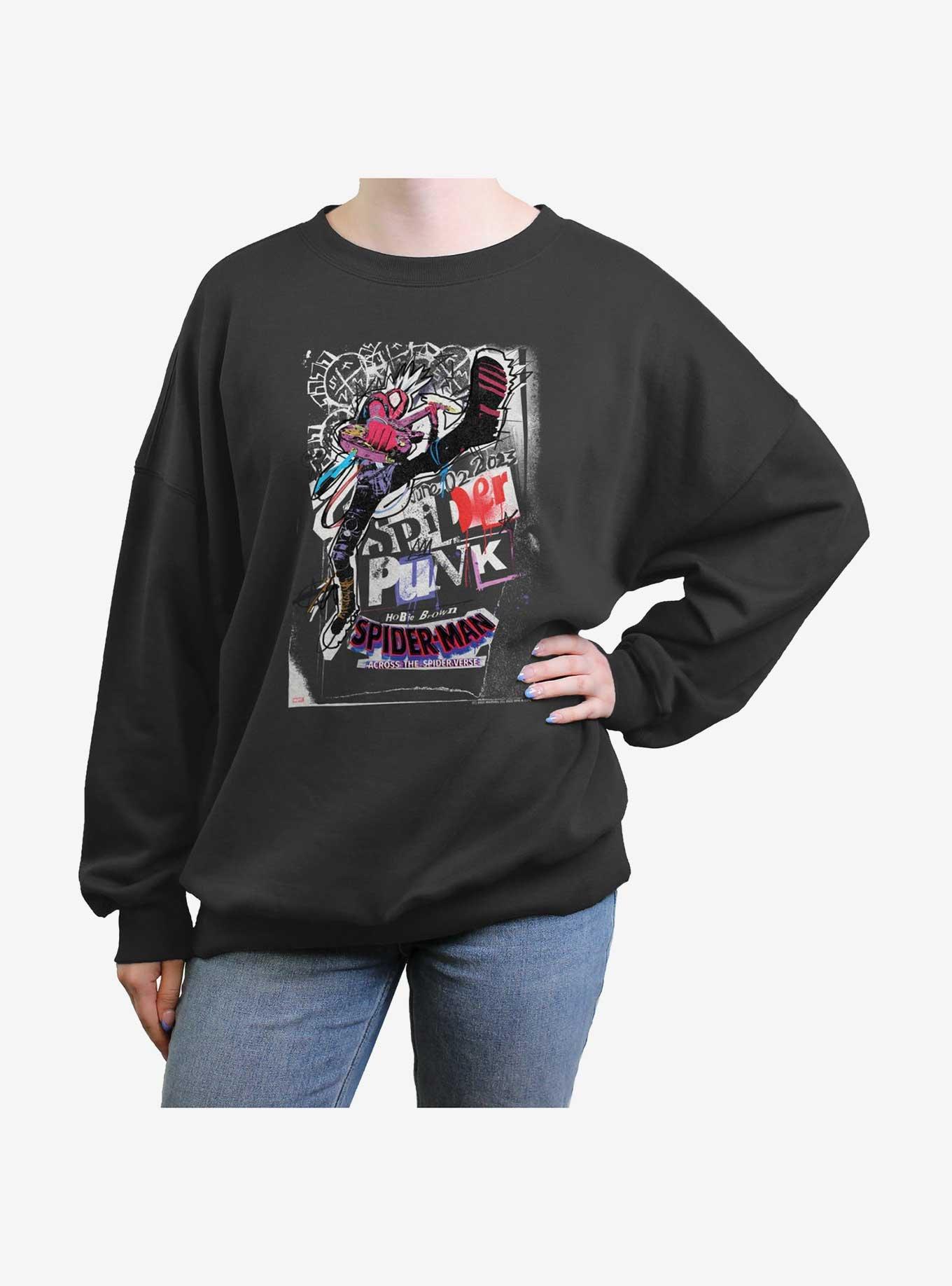 Marvel Spider-Man: Across The Spider-Verse Spider-Punk Poster Girls Oversized Sweatshirt, CHARCOAL, hi-res