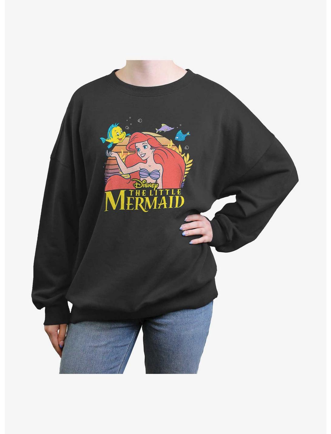 Disney The Little Mermaid Ariel and Flounder Womens Oversized Sweatshirt, CHARCOAL, hi-res