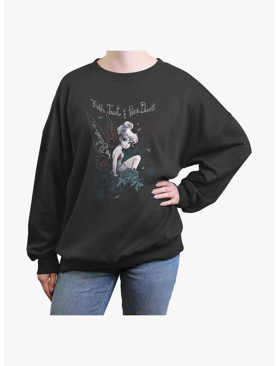 Disney Tinker-Bell Fairy Land Womens Oversized Sweatshirt, CHARCOAL, hi-res