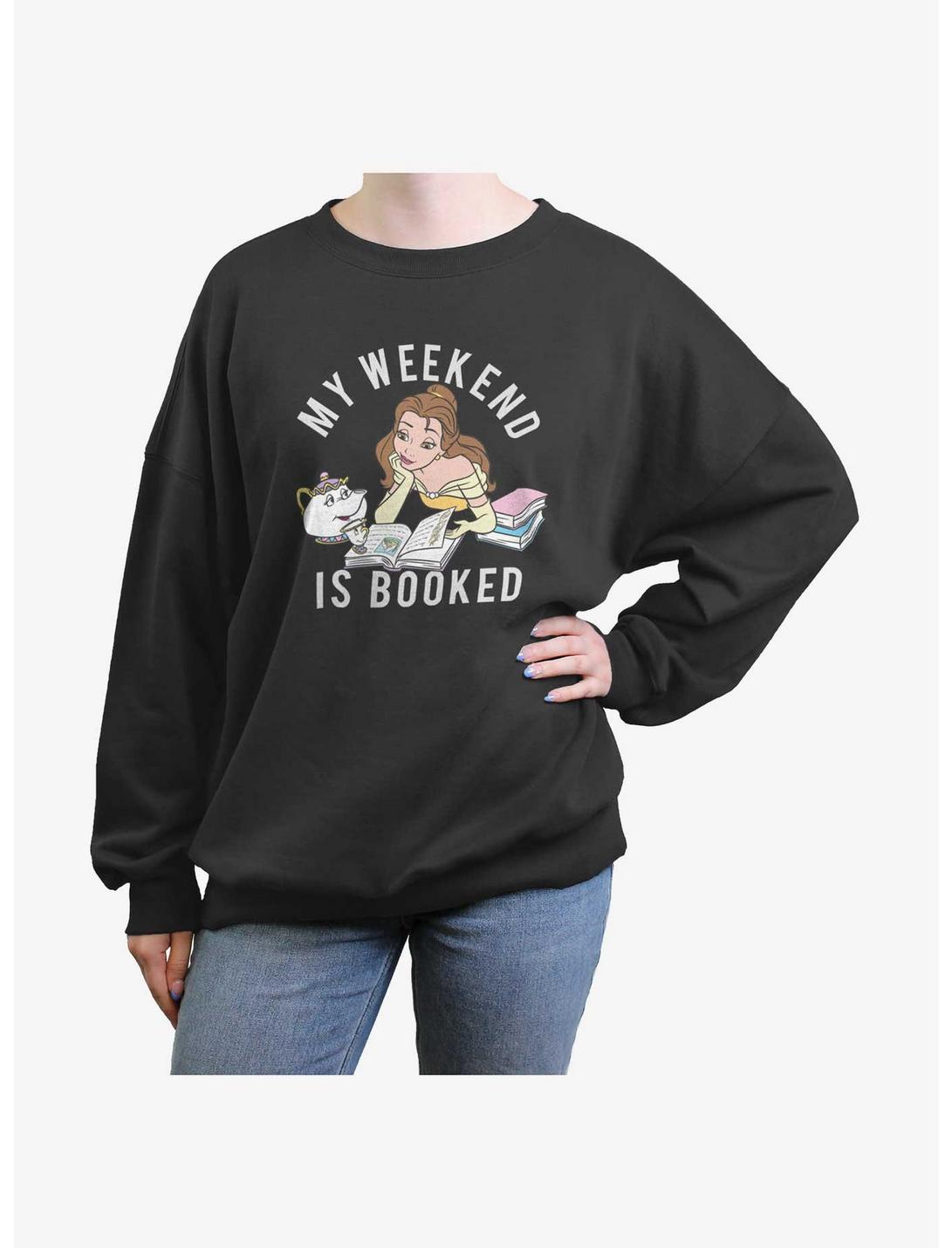 Disney Beauty and the Beast Weekend Booked Womens Oversized Sweatshirt, CHARCOAL, hi-res